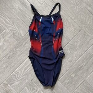 Speedo Women's Endurance One Piece Swimsuit Red White Blue Stars Size 8/34